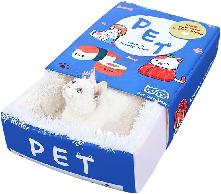 Cute Pet Nest Bed, Suitable for Cats and Small Dogs, Funny Covered Cat Couch, Unique Cat Cave House, Desk Cat Hideaway Enclosed Bed, Accessories for Indoor Kitten Cat Houses. (Blue, M)