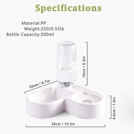 pet Water Dispenser 2 in 1 Pet Feeder Water Automatic Dispenser with Bottle for Dog & Cat, Spill Proof Pet Drinking Fountain Water Bowl for Pets Feeding cat Fountain