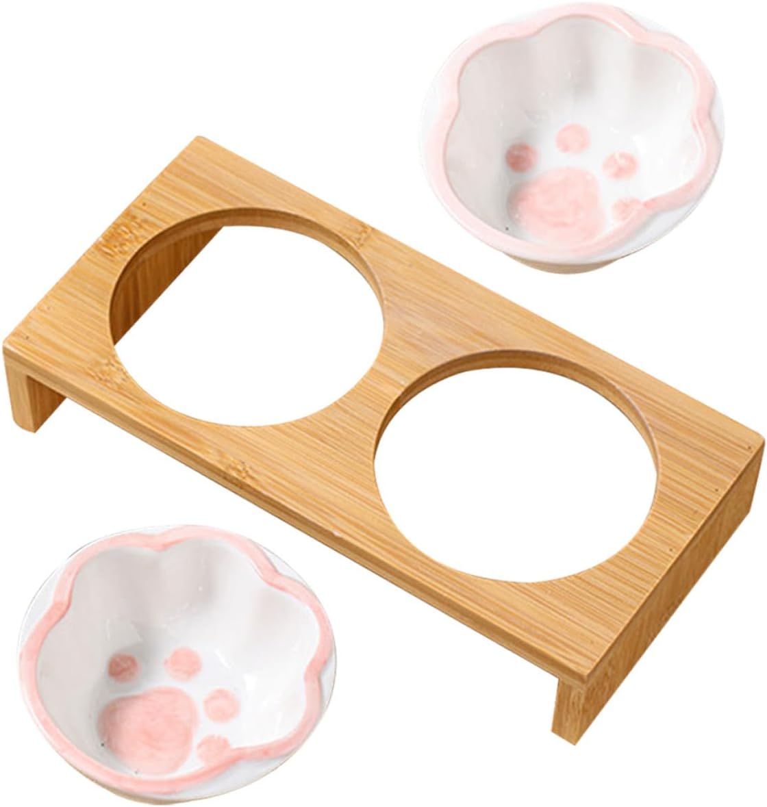 Milisten Elevated Cat Bowl with Stand and Ceramic Bowls, Whisker-Friendly Raised Feeding Station for Indoor Cats and Kittens