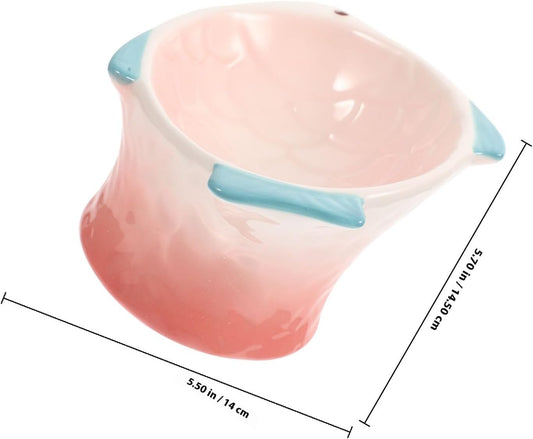 FAVOMOTO Protective Raised Cat Food Dish Tilted Pink Fish-Shaped Decorative Pet Feeder Household Food Bowl for Cat Feeding