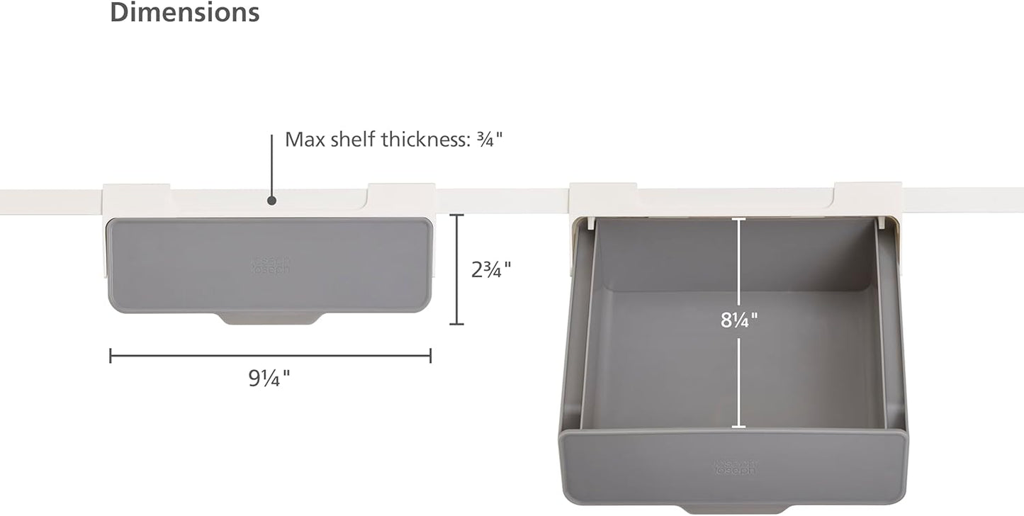 Joseph Joseph CupboardStore Under Shelf Drawer Kitchen Cabinet Storage Organizer, Space Saving, Gray/White