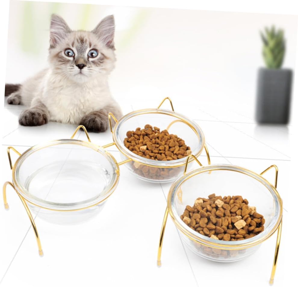 Milisten Elevated Glass Cat Bowl with Slant Design and High Stand, Raised Pet Feeding Dish with Neck Guard, Single Tilted Cat Food Bowl for Comfortable Eating