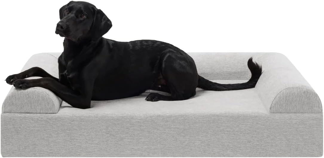 Barker Beds Large Orthopedic Dog Sofa Bed - 7" Foam, 3-Sided Bolster - 50-70 lbs - Joint Pain & Arthritis Relief - Washable - 48"x30"x7" - Stormcloud Linen