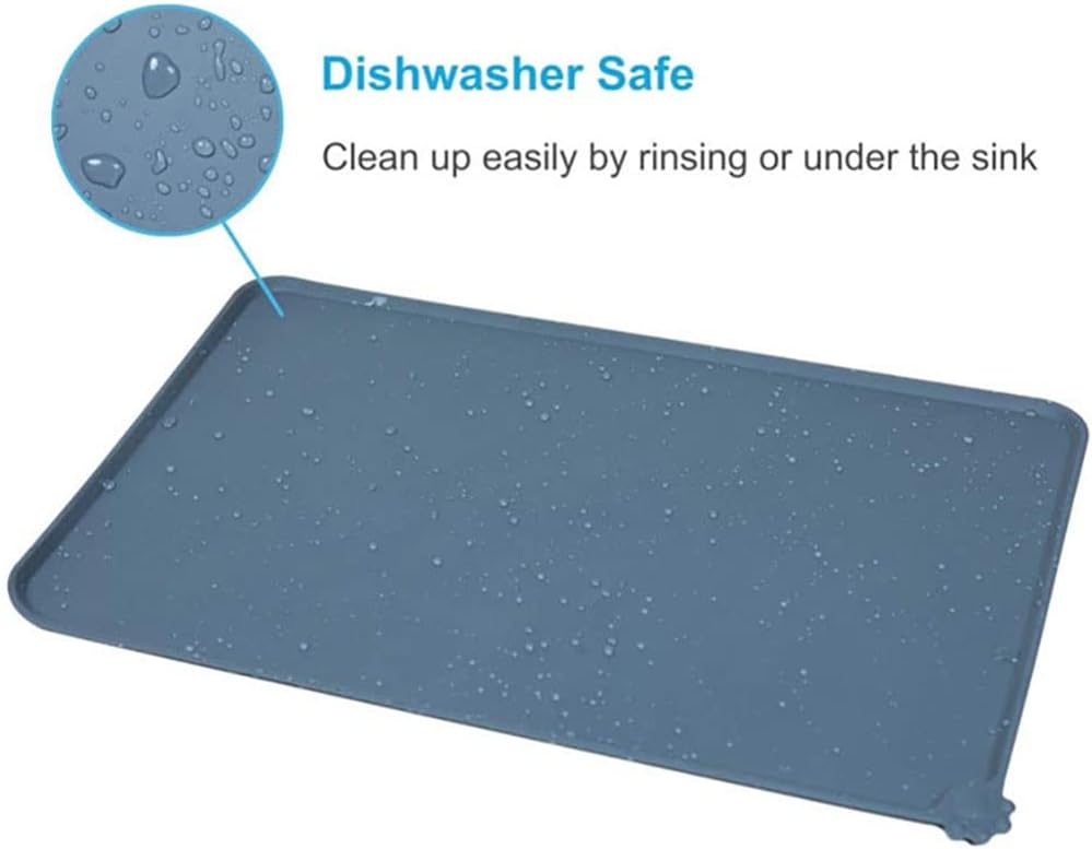 Silicone Dog Cat Bowl Mat，Waterproof Slip Resistant Silicone Pet Feeding Mat，Anti-Slip Pet Bowl Mats Cats and Dogs Food Water Placemat Tray，Raised Edges to Prevent Water Spills on Floor (Grey)