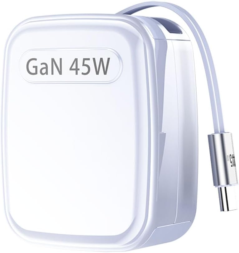 US 45watt GaN Portable Fast Charger with Type-C & Retractable Cable Foldable Plug, Compact & Lightweight for Travel, Altitude 5000m, Safe Low-Temp Charging for Phones/Tablets/Earbuds