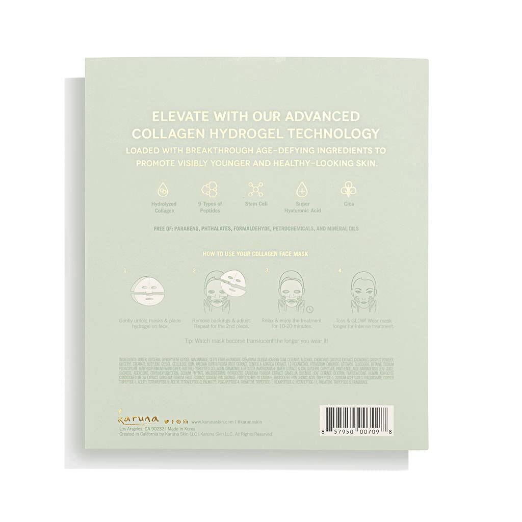 Karuna Skin - COLLAGEN Face Mask Sheets, Hydrogel 2-Piece Facial Mask, Age-Defying, Hydrating, Rejuvenating & Moisturizing Skin Care Essential That Targets Fine Lines & Wrinkles, 1 Pack