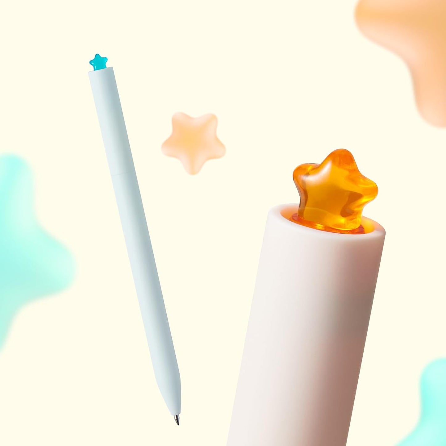 Kaco FIRST Gel Pens Cute Stationery Black Ink 2 Pieces with Extra 4 Refills, 0.5 mm Fine Point, Aesthetic Cute Star Pens for Journaling
