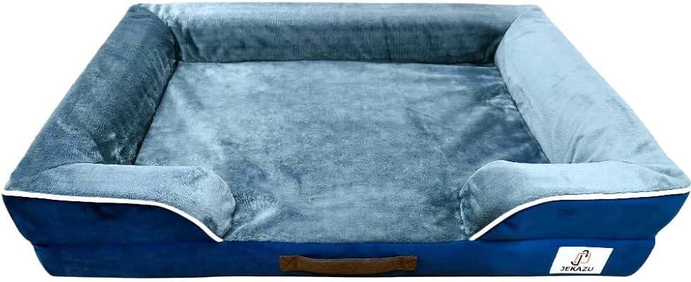 Orthopedic Dog Bed for Medium to Large Dogs - Waterproof, Memory Foam Dog Bed with Washable Cover - Pet Beds for Medium-Large Sized Breeds and Senior Pets - Non-Slip Bottom - Large, Blue & Grey