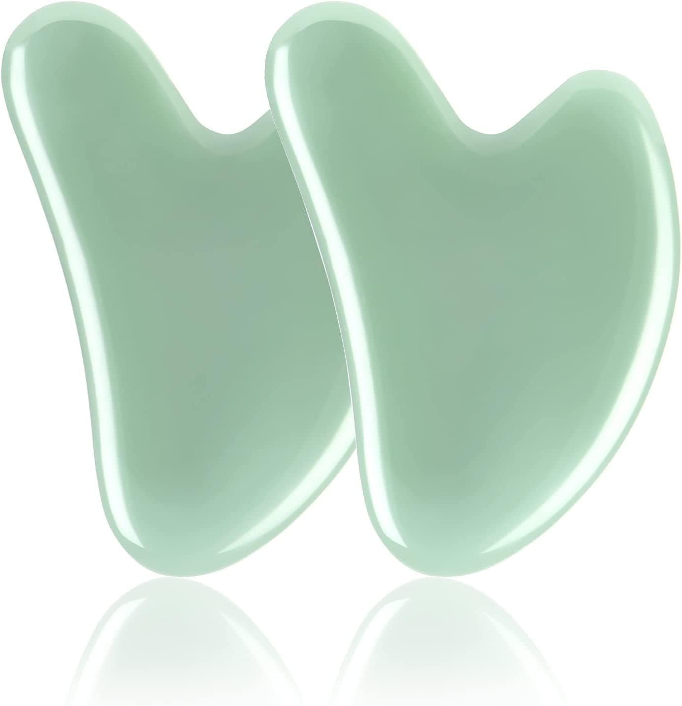 URAQT Gua Sha Massage Tool, 2 Pcs Natural Jade Gua Sha Board, Quartz Jade Stone Gua Sha Facial Tool, Face Scraping Massager, Anti Aging Massage Beauty Tool for Face, Eye, Neck