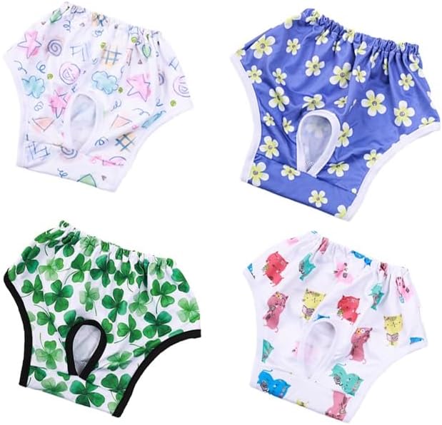 Dog Diapers for Female Dogs, Washable Reusable Pet Physiological Pants with Cute Prints, Period and Heat Protection for Small Medium Large Dogs-4PCS(B,XL)(#A,S)