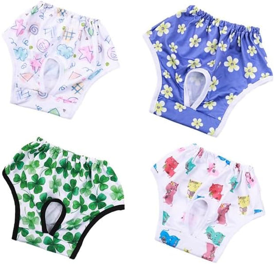 Dog Diapers for Female Dogs, Washable Reusable Pet Physiological Pants with Cute Prints, Period and Heat Protection for Small Medium Large Dogs-4PCS(B,XL)(#A,S)