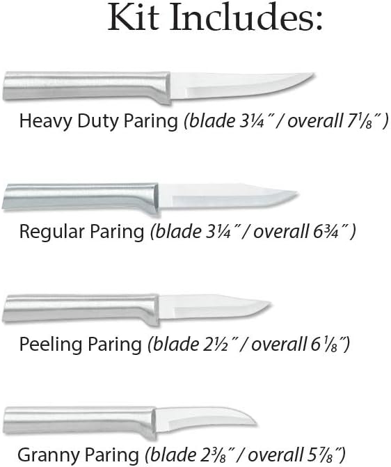 Rada Cutlery 4-Piece Granny, Peeling, Regular, and Heavy Duty Paring Knife Set, Stainless Steel Blades, Silver Handle
