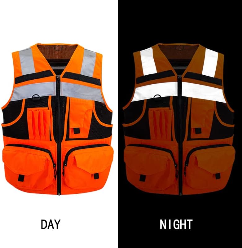 SUXIBIP 10 Pockets Safety Vest for Men and Women, High Visibility vest with 3M Reflective Strips, Oxford Fabric