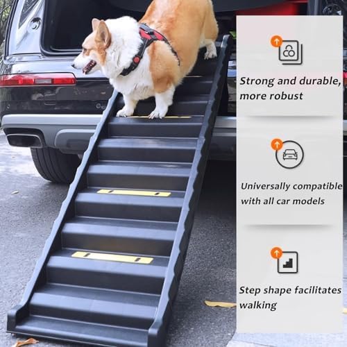 Portable Dog Car Ramp for SUVs & Trucks - Non-Slip Lightweight Pet Ladder with High-Traction for Large Dogs & Seniors - Easy Storage (Black)