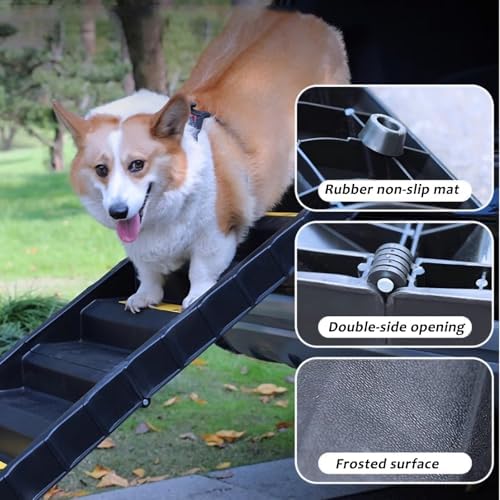 Portable Dog Car Ramp for SUVs & Trucks - Non-Slip Lightweight Pet Ladder with High-Traction for Large Dogs & Seniors - Easy Storage (Black)