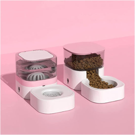 Pet Fountain Unplugged Pet Feeder Water Dispensers Set Automatic Gravity Feeder Cat Food, Dog Water Bowl and Automatic Pet Feeders Water Dispenser Pet Water Dispenser