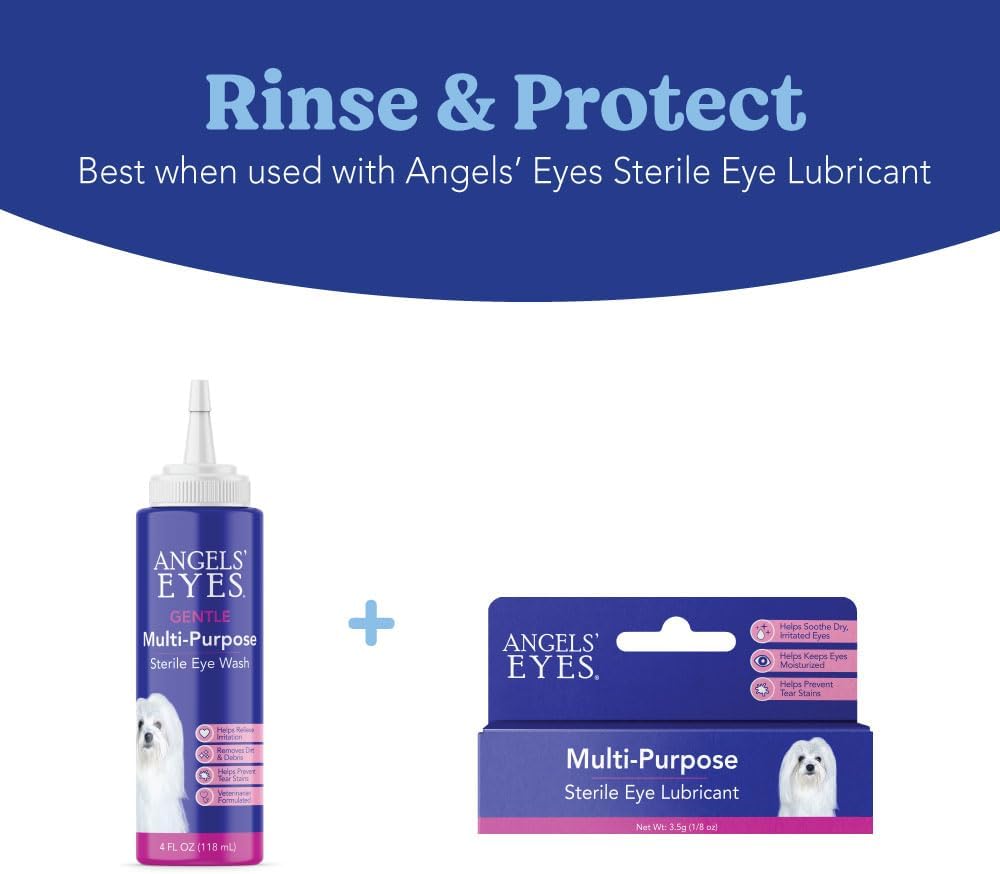 Angels' Eyes Multi-Purpose Sterile Eye Wash 4 oz Eye Cleaner and Rinse, Tear Stain Reducer for Allergies, Debris, Mucus, Irritation and Weepy Eyes for All Dogs with Boric Acid