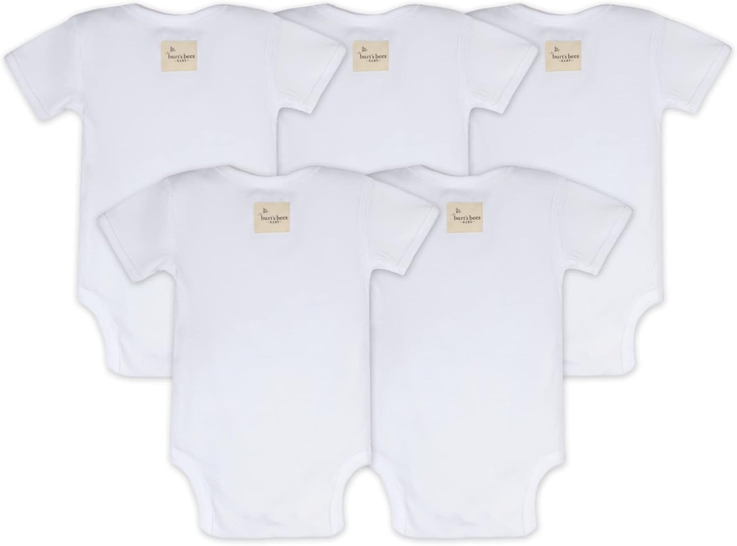 Burt's Bees Baby Bodysuits, Short Sleeve and Long Sleeve One-Pieces, 100% Organic Cotton, Pack of 5