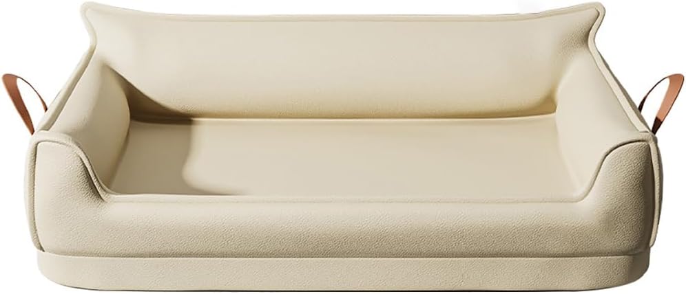 Faux Leather Texture Pet Sofa Bed for Dogs with Side Handles, Fully Detachable & Washable Cover (Small 21 * 15 * 8in)