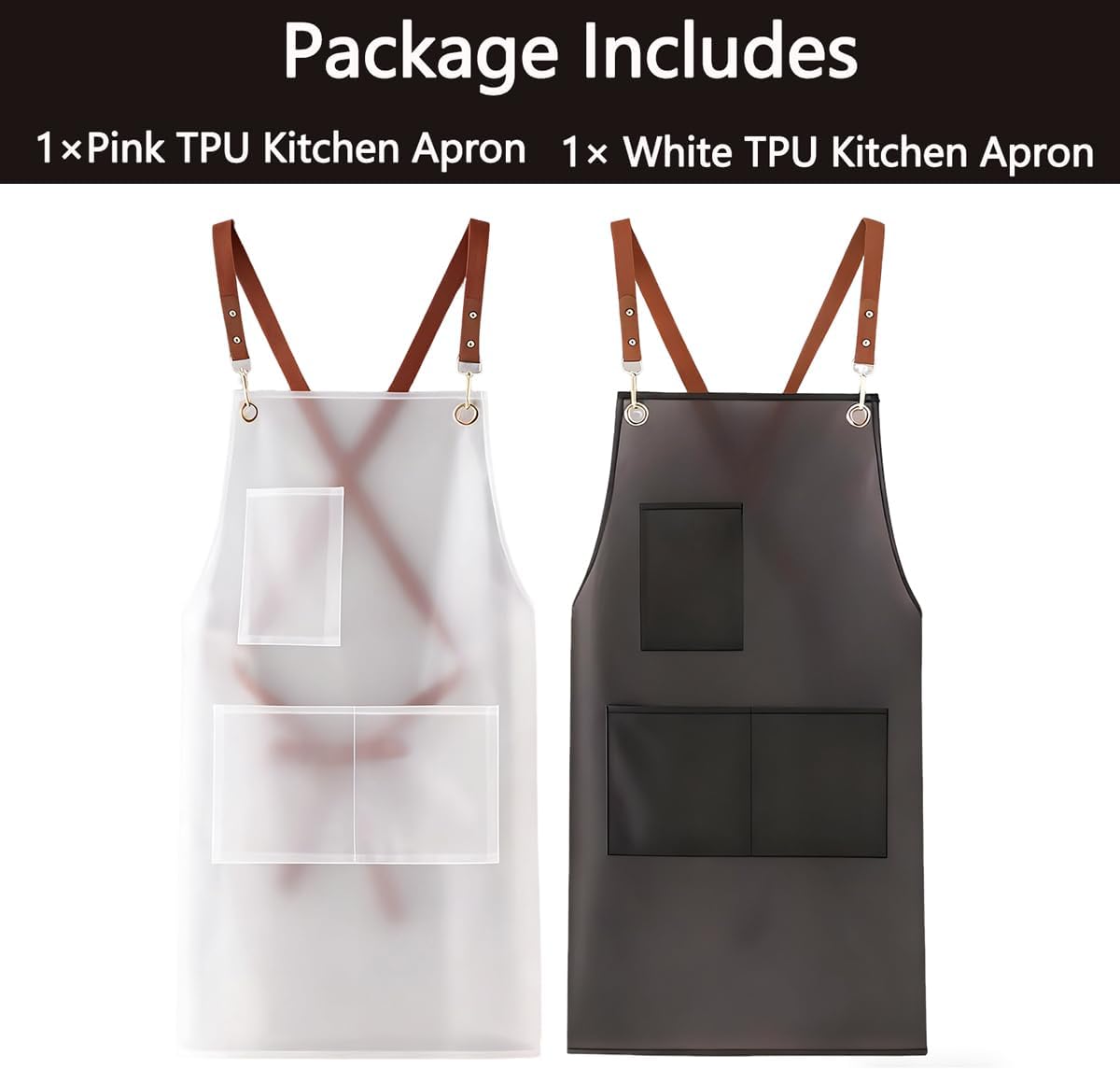 2 Pack Waterproof Translucent Apron with Large Pockets,Cross Back Apron Cooking Apron for Dishwashing,Cleaning Fish,
