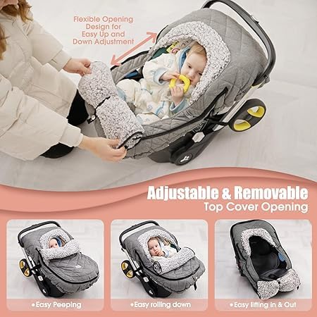 ACRABROS Car Seat Cover Baby: Winter Infant Carseat Canopy for Boy Girl Newborn, Zipper Peeping Window, Warm Cozy Cold Weather Waterproof Fitted, Heather Grey
