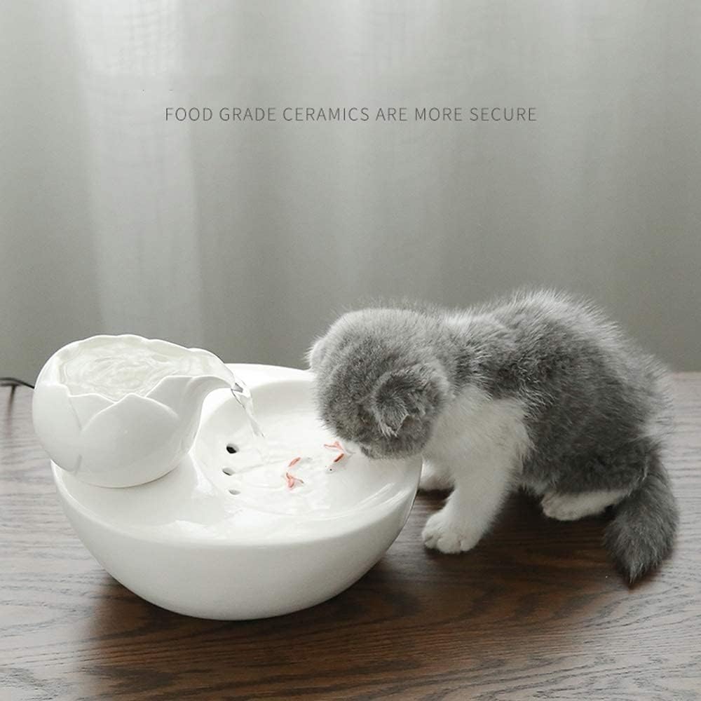 Pet Fountain Automatic Pet Water Dispenser Lotus Vertical Ceramic Automatic Circulation Filter Activated Carbon Water Pet Water Dispenser (Color : White) (Pink)