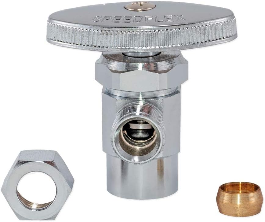 Eastman 3/8 Inch OD x 1/2 Inch Nom. Sweat Multi-Turn Brass Sweat Inlet Angle Stop Valve with Removable Metal Handle, Brass Plumbing Fitting, Chrome, 04387LF