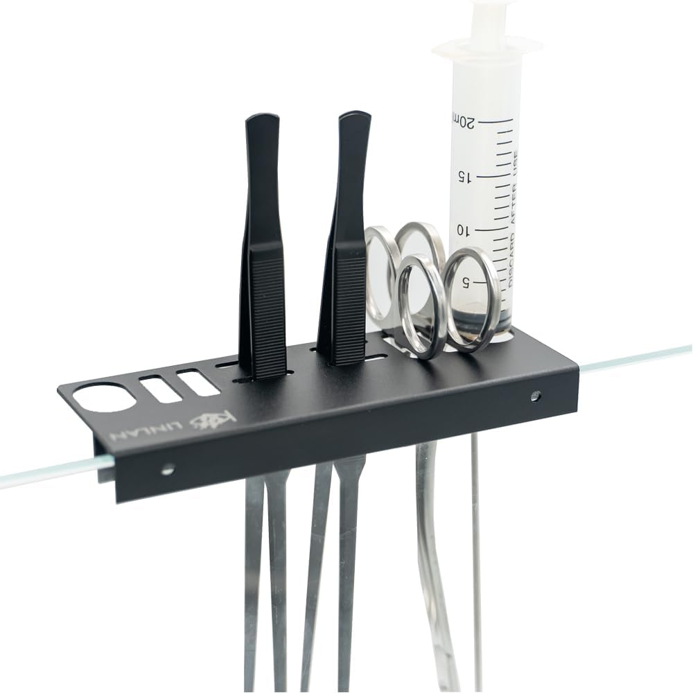 LINLAN Aluminum Aquarium Tool Holder - Fish Tank Accessories Organizer for Rimless Aquariums, Maintenance Tools, Tweezers, Tongs, Water Plants Accessories & Aquarium Supplies（Black）
