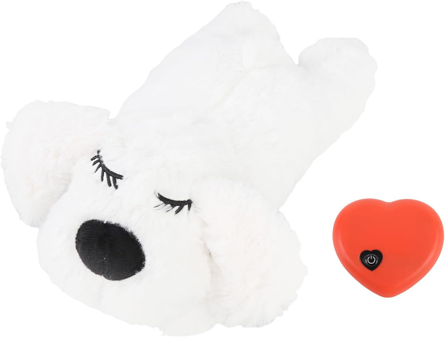 Puppy Toy with Heartbeat Stuffed Animal, Heartbeat Puppy for Dogs Pet Anxiety Relief Behavioral Sleep Aid Crate Kennel Training Cuddly Comfort Toy (White)
