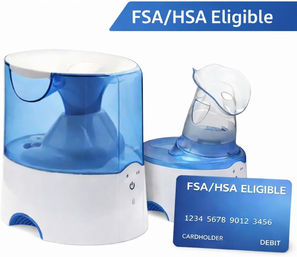 Crane Steam Inhaler & Warm Mist Humidifier, 0.5 Gallon, Humidifier FSA Eligible, Blue & White, Ideal Humidifiers for Bedroom, Sinus Inhaler, Vaporizer HSA, Vaporizer For Congestion