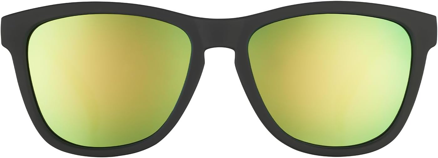 goodr Vincent's Absinthe Night Terrors Polarized Sunglasses for Men & Women, Medium Sized (OG), Black Solid Frame with Green Gold Mirrored Reflective Lenses, UV400 Protection, No Slip, No Bounce