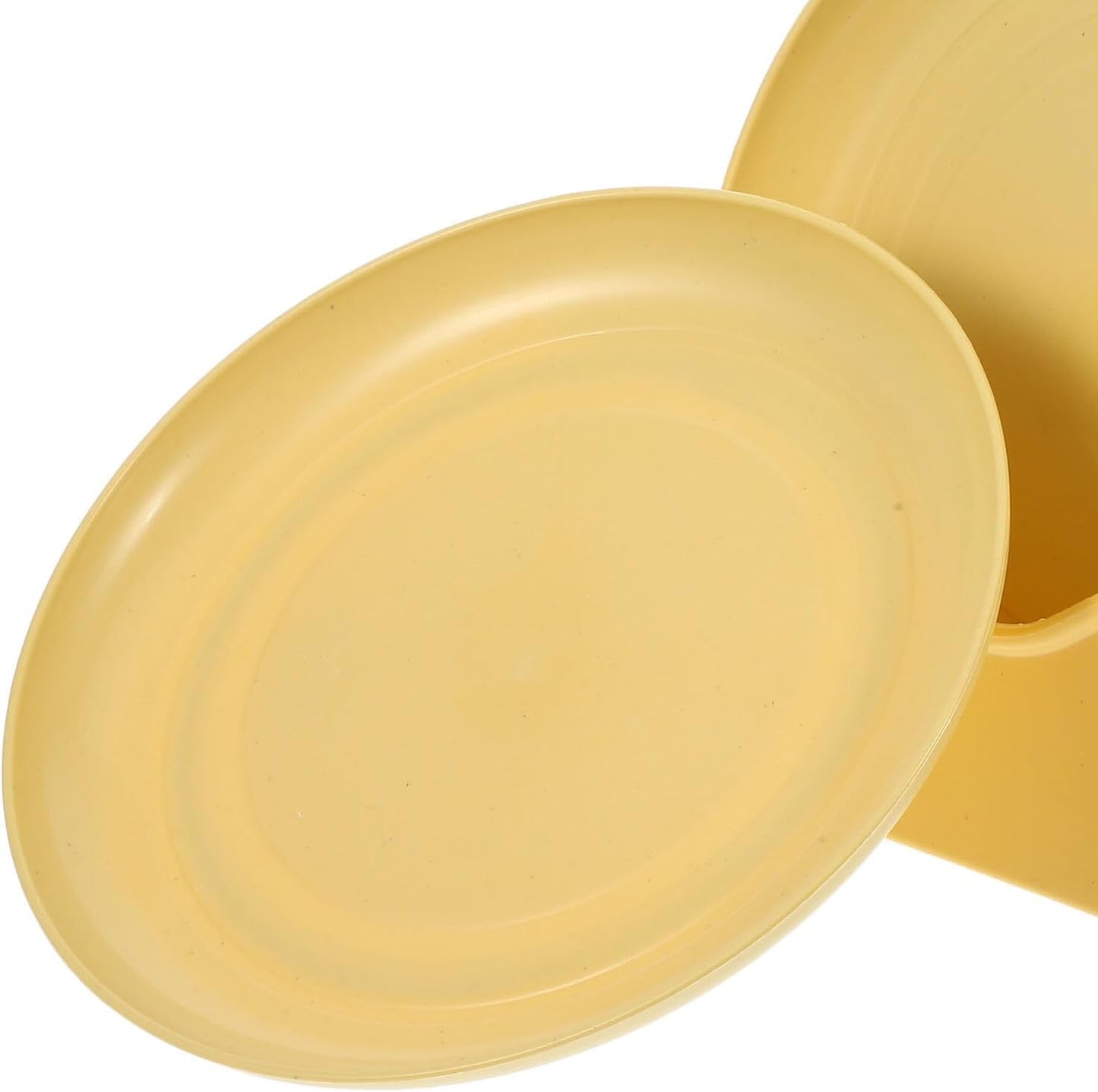 FAVOMOTO 8pcs Light Yellow Plastic Cat Bowls Set with Shallow Round Plates and Feeding Base, Anti-Whisker Fatigue Kitten Food Dishes for Indoor Small Cats and Short-Legged Pets