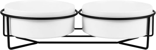 Milisten Ceramic Cat Dog Bowl Set with Elevated Black Iron Stand 13cm Double Pet Feeding Bowls for Water and Food Suitable for Cats and Small Dogs