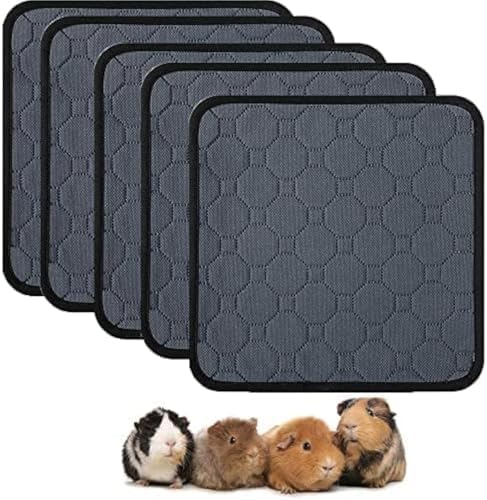 Guinea Pig Cage Liners, 12''X12'' Washable Guinea Pig Pee Pads, Non Slip Reusable Super Absorbent Guinea Pig Training Mat Bedding Fleece for Small Animals Hamster Rabbit Chinchilla Rat, 5Pack