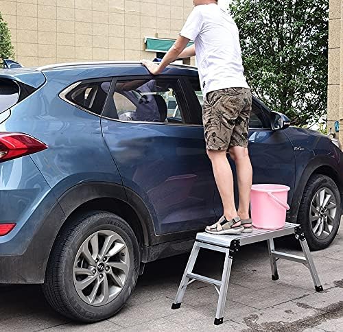 LEADALLWAY Work Platform Aluminum 30"x12"x20" Step Ladder Heavy Duty Foldable Aluminum Platform 330 Lbs Capacity