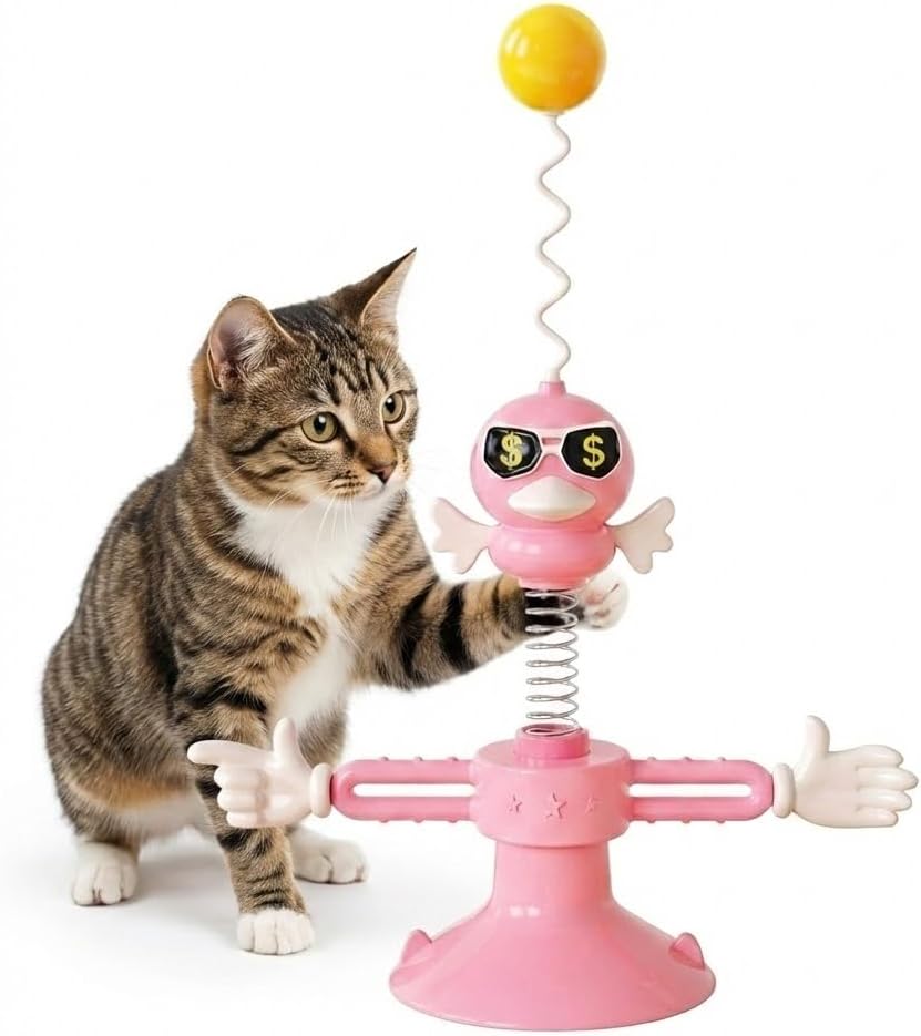 3-in-1 Cat Spring Toy with Treat Dispenser & Turntable – Sturdy Steel Spiral Interactive Cat Toys for Indoor Cats – Mental Stimulation Puzzle Feeder & Slow Eating Bowl, Non-Slip Base