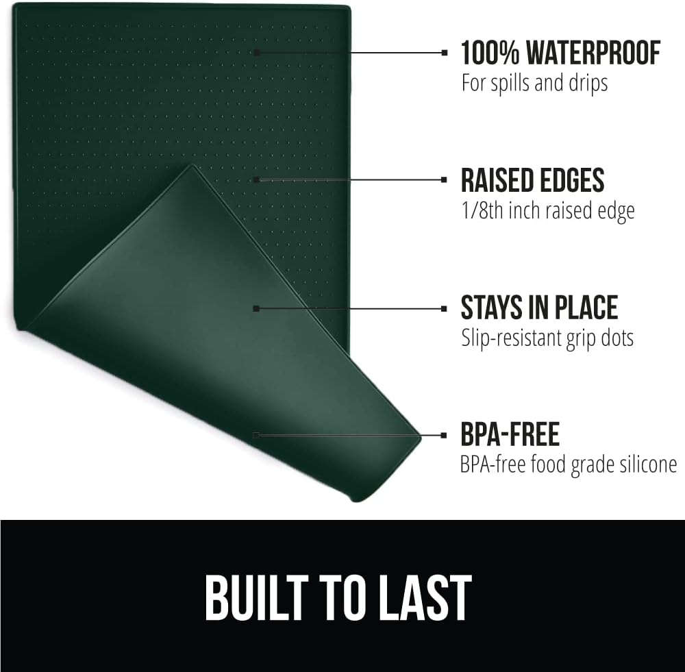 Gorilla Grip Slow Feeder Dog Bowl and Pet Feeding Mat, 4 Cups Dogs Pet Bowls Slip Resistant in Sage Color, Dog Food Mats Size 18.5x11.5 Waterproof Placemats in Hunter Green Color, 2 Item Bundle