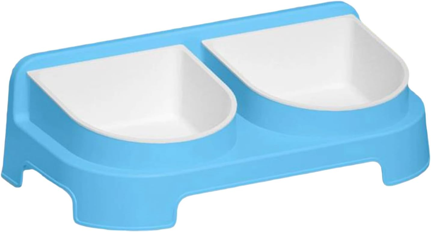 TiaoBug Raised Double Dog Bowl Set with Stand for Food and Water Elevated Feeder for Small to Medium Dogs Cats Puppies Blue One Size