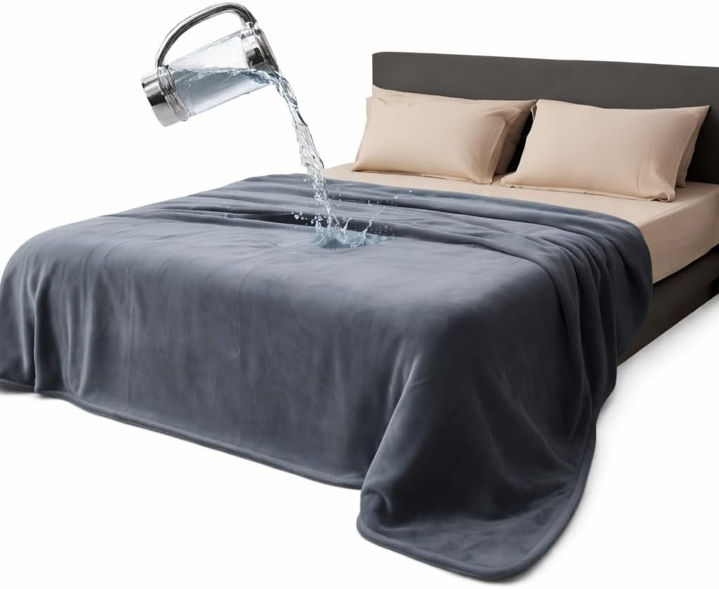 Waterproof Throw Blanket – Leakproof, Spill-Proof Flannel Blanket for Bed, Couch, Kids & Pets Protection, Reversible Water-Proof Design (Moon Grey & Starlit Grey, 40x60”)