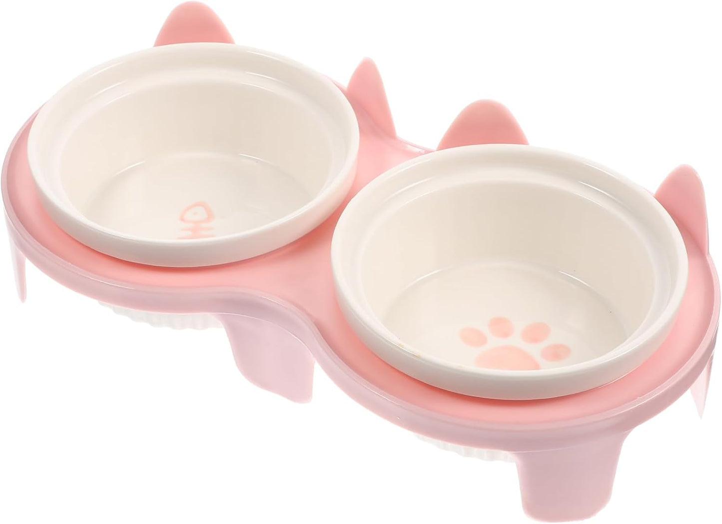 Milisten Ceramic Cat Feeding Bowl Set Raised Double Bowls Pink Thickened Non-Slip Elevated Pet Food and Water Dish for Indoor Cats