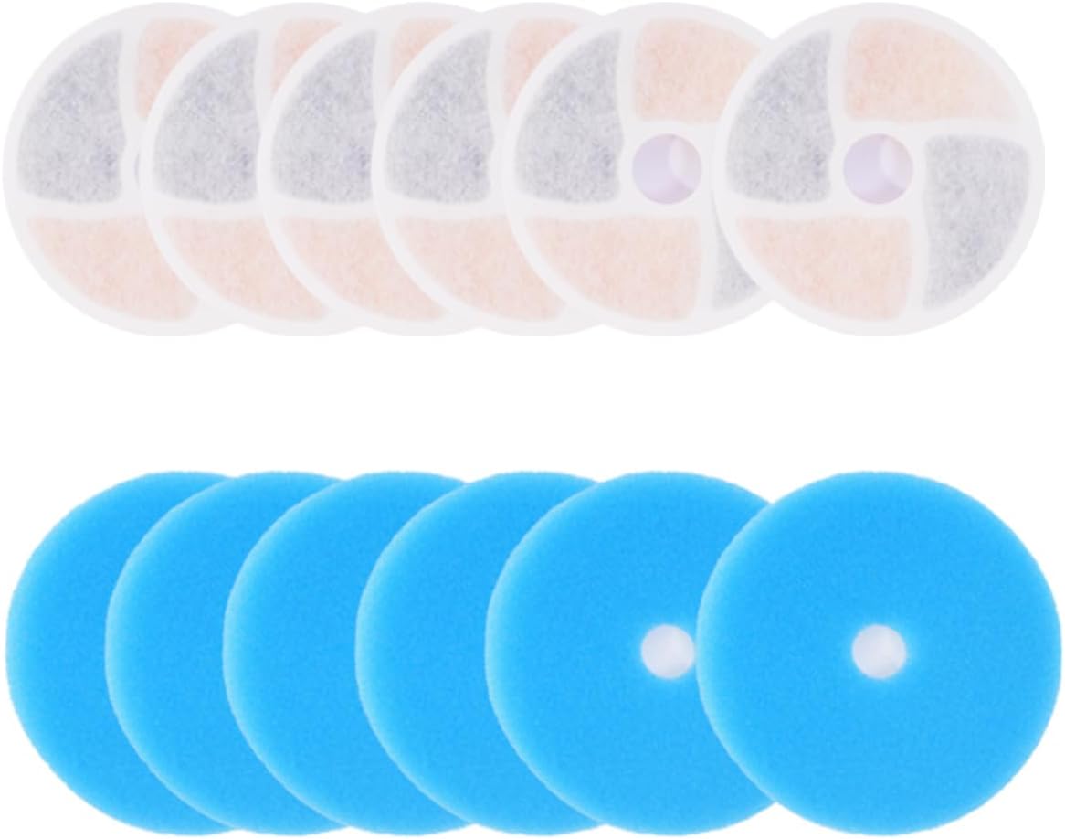 Cat Water Fountain Filters, 6Pack Replacement Filters & Pre-Filter Sponges Set for 102Oz 3L Automatic Pet Fountain Dog Water Dispenser