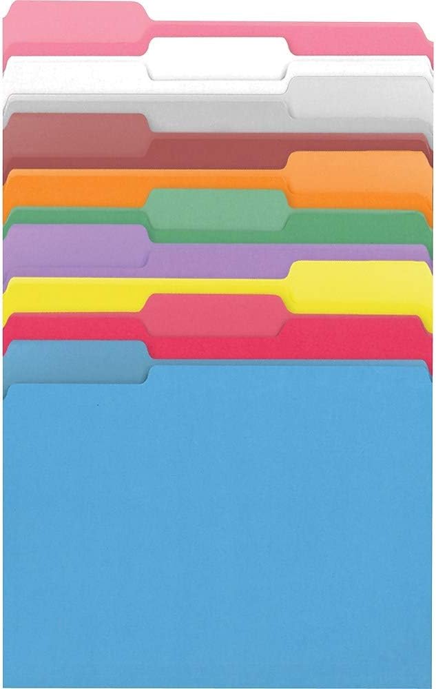 Staples File Folders, Letter Size, 1/3‑Cut Tabs, Assorted Positions, Assorted Colors, Heavy‑Duty Paper Stock, 250/Pack