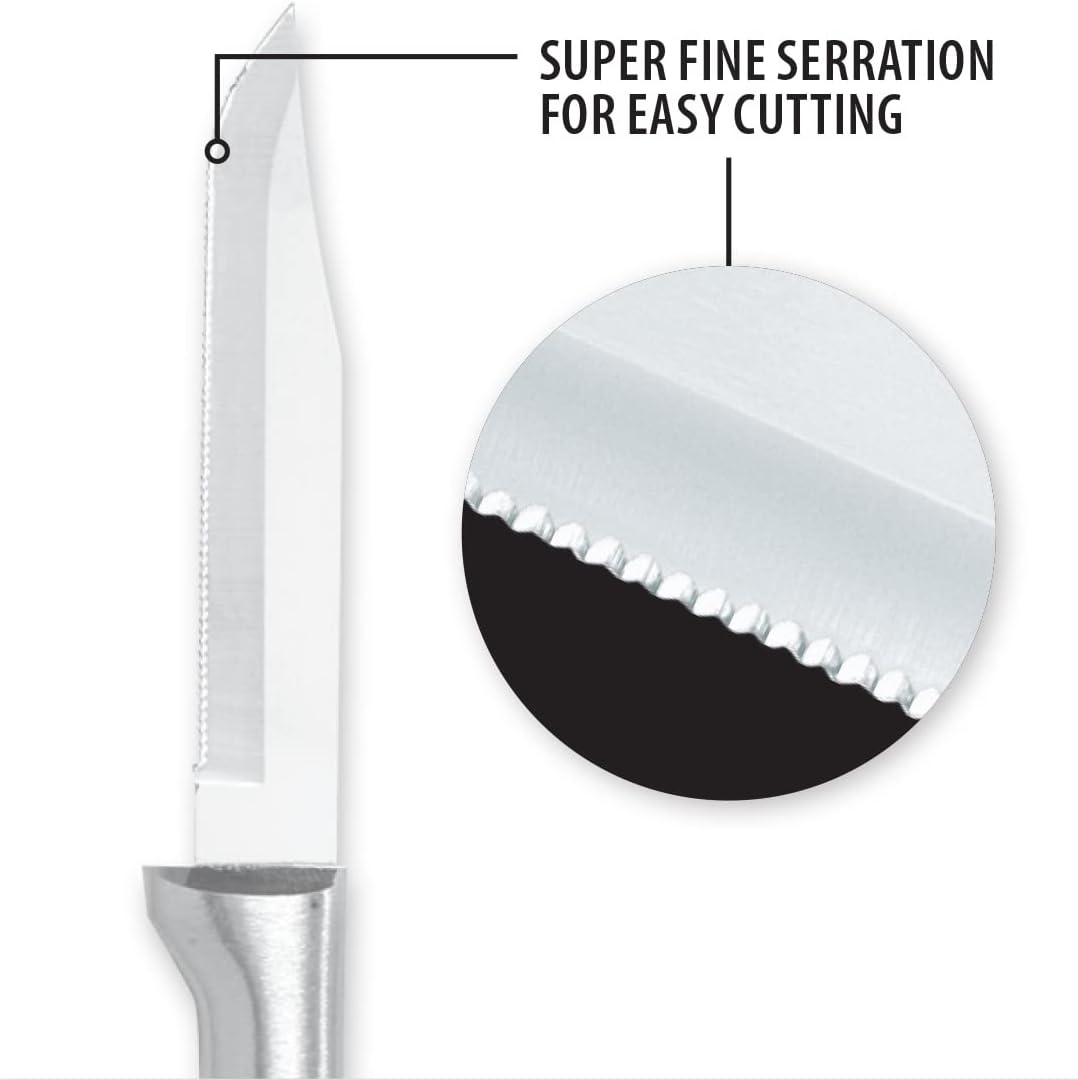 Rada Cutlery Serrated Regular Paring Knife (R142), 3.25" Stainless Steel Fine-Serrated Blade, Silver Handle, Pack of 2