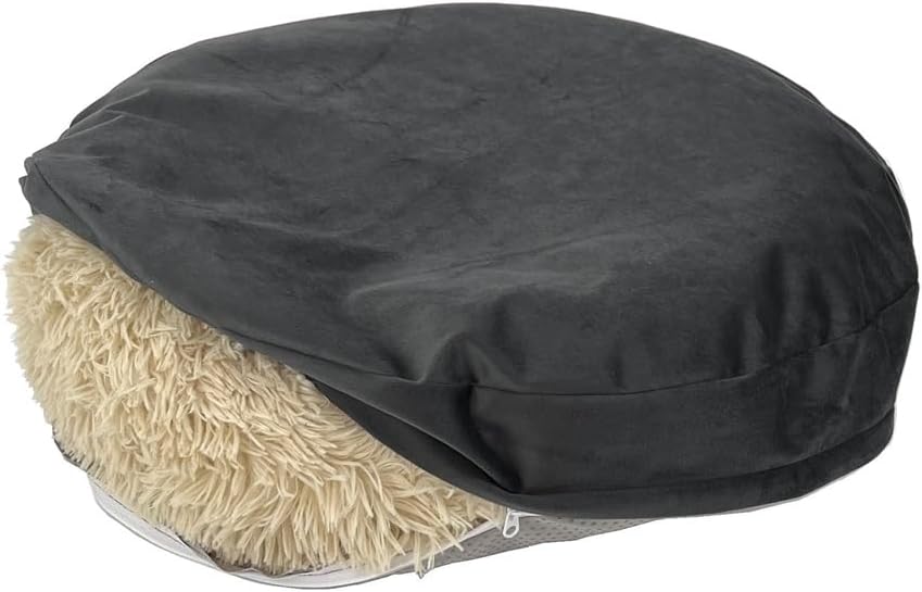 Waterproof Round Dog Bed Cover with Zipper Faux Fur Donut Dog Bed Replacement Cover Only 24 Inch Grey Velvet