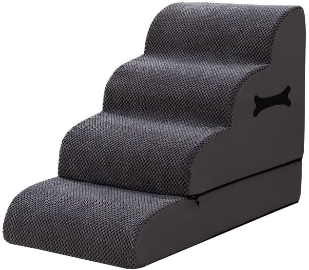 ELVIAN Modern Pet Ramp & Ladder for Dogs & Cats – 71×38×52 cm Indoor Step Stool for Seniors – Portable Lightweight 4 Layers, Grey Pet Stairs for Bed, Sofa, Couch, Living Room, Dining Room & Kitchen