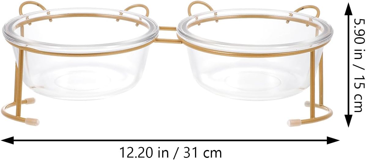 Milisten Glass Cat Food Bowls with Metal Stand Dual Raised Pet Feeding Bowls for Cats and Canines Indoor Water and Food Dish Set Suitable for Pets