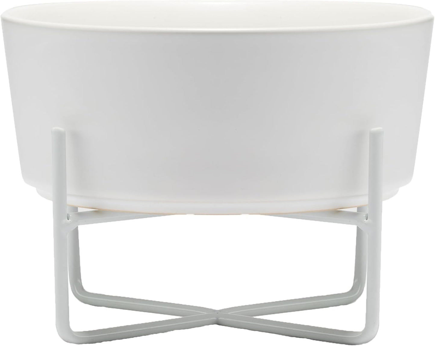 Waggo Simple Solid Dog Bowl with Iron Stand – Elevated Ceramic Feeder or Water Bowl for Small or Large Dogs (Large, Matte White)