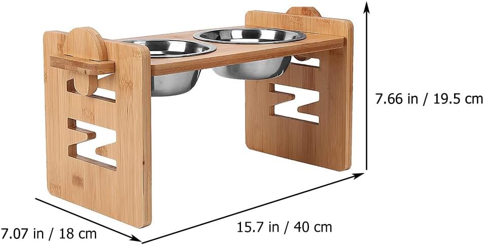 Milisten Raised Dog Bowl Stand with Neck Protection Elevated Pet Food Feeder Rack for Cats and Dogs Bamboo Style Pet Bowl Holder for Home Feeding 15.74X7.67In