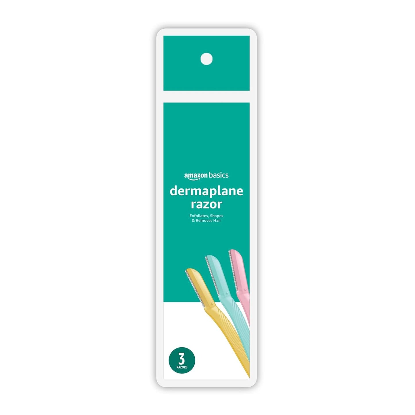 Amazon Basics Women's Dermaplaning Tool, Peach Fuzz Remover, Facial Hair Removal, Exfoliating Face Razor with Microguard Blade for Safe Eyebrow Shaping, Includes Blade Cover, Multicolor, 3 Count