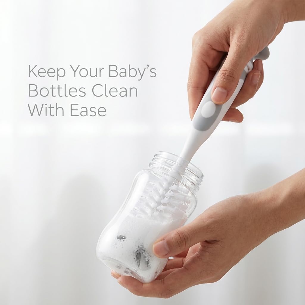 5-in-1 Baby Bottle Cleaner Set, Including Nylon & Silicone Bottle Brush, Cap, Straw & Nipple Brushes, BPA-Free (Grey)